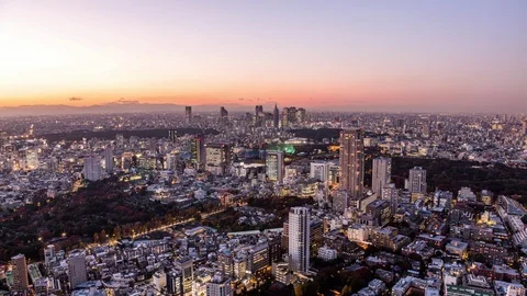 High angle view of Shinjuku district day to night time lapse Stock Footage 118855567