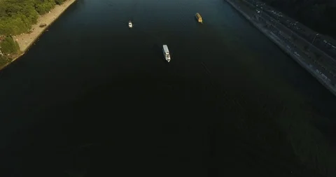 High Angle View Of Ship With Tourists Sailing In Dnieper River Stock Footage 95336326
