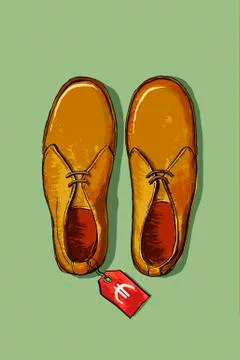 High angle view of shoes with euro price tag Stock Illustration