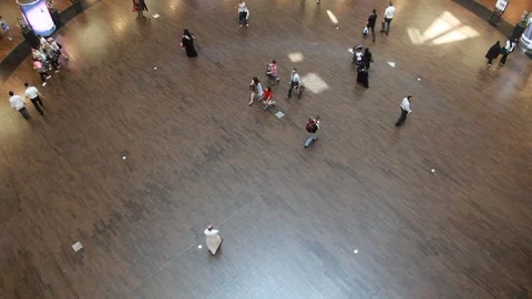 High angle view of shoppers at Dubai Mall Stock Footage 86597331