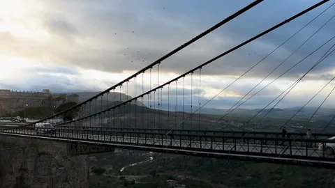 High-angle view of Sidi M'Cid Bridge the suspension bridge in Constantine. Video stock 262517679
