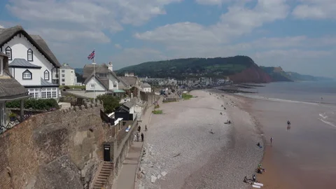 High angle view of Sidmouth in Devon.  Pebble beaches and sunshine Video stock 156191342