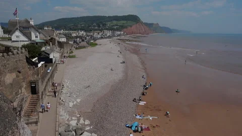 High angle view of Sidmouth in Devon.  Pebble beaches and sunshine Video stock 156191726