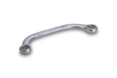 High angle view of single curved ring wrench or spanner isolated on white b.. Stock-Fotos