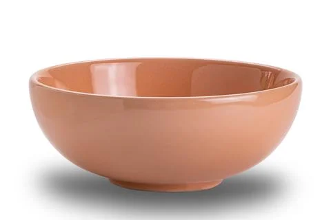 High angle view of single empty ceramic bowl isolated on white background. Stock Photos