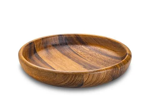 High angle view of single empty beautiful pattern wooden dish. Stock Photos