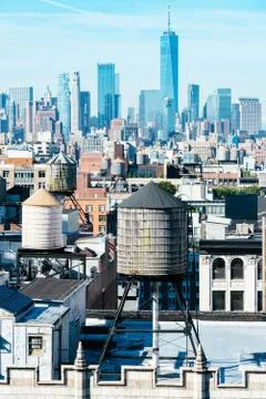 High angle view of the skyline of Manhattan Stock Photos