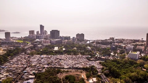 High angle view on a slum in Mumbai, India time lapse Stock Footage 118857512