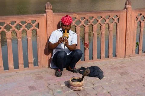 High angle view of snake charmer Stock Photos