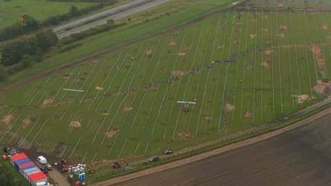 High angle view of solar panel installation team in rural Germany Stock Footage 320246689