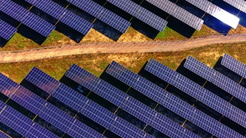 High angle view of solar panels with service road Video stock 331944986