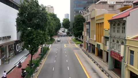 High angle view of South Bridge Road on a quiet day, Singapore Stock Footage 138342283