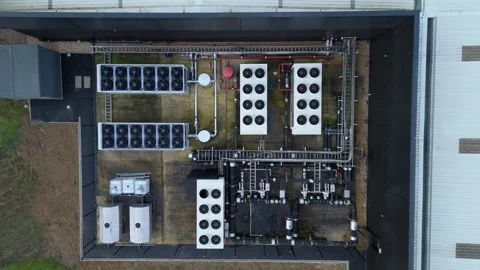 High Angle View of Spinning Fans and Cooling Vents Data Centre Stock Footage 337440172
