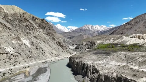 High Angle View of Spiti River Between Steep Mountain Passes Stock Footage 329325599