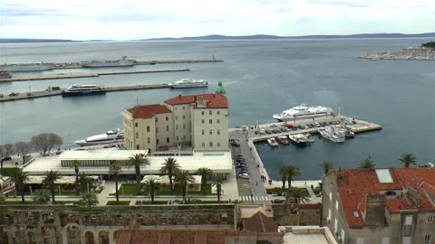 High angle view of the Split port and Promenade, Croatia. Video stock 144162781
