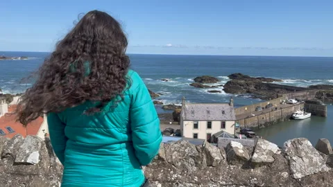 High angle view of St Abbs harbour 動画素材 152663213