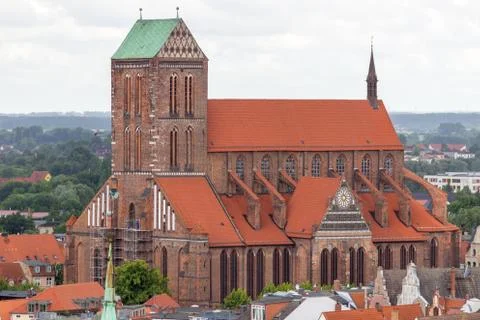 High angle view at St. Nikolai Church of Hanseatic city Wismar Stock Photos