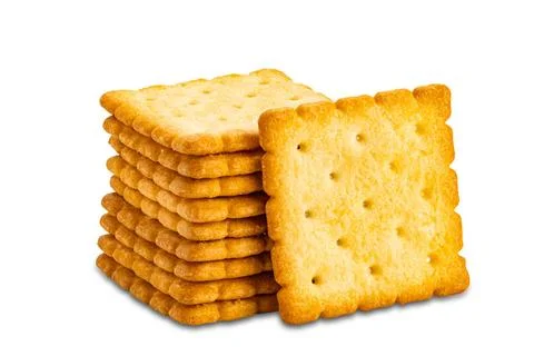 High angle view stack of dry sweet delicious square shape crackers isolate... Stock Photos