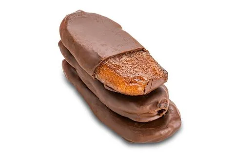High angle view stack of homemade dipped chocolate flat banana. Stock Photos