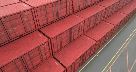 High angle view of stacked intermodal shipping containers at transportation port Stock Footage 114514388