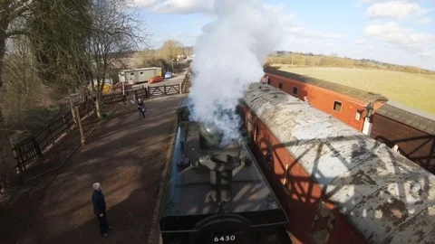 High angle view of steam train  on the Battlefield Line 動画素材 103097038