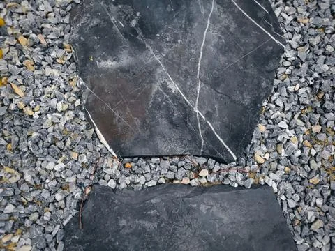 High Angle View of Stone Pavement Blocks on Small Gravel Stones Stock Photos