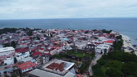 High angle view of stone town, zanzibar, showcasing the urban landscape and Stock Footage 318370889