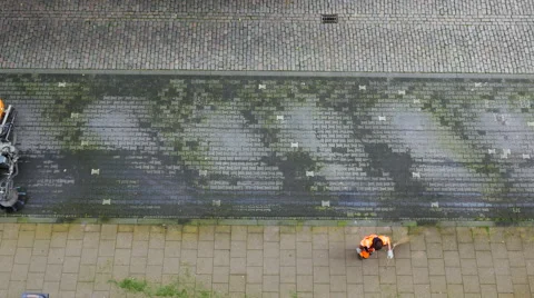 High-angle view of street cleaning. Видео 64553669