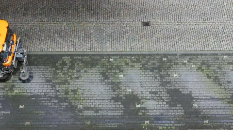 High-angle view of street cleaning. Stockbeeldmateriaal 64554278