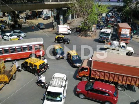 High angle View, street Road traffic congestion, Mumbai city Maharashtra India Stock Photos