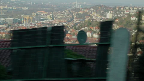 High angle view of Stuttgart downtown riding tram (Zahnradbahn, Zacke), Germany Stock Footage 331830407