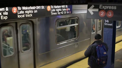 High angle view of subway departing station in NYC. 3 Train line Video stock 200793220