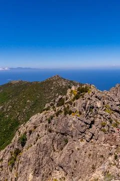 High angle view at summit station of Monte Capanne cable car to Korsika 写真素材