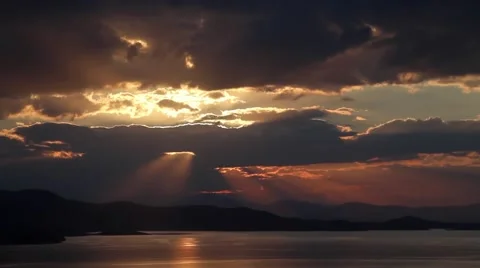 High angle view to a sunset over an island Stock Footage 40353090