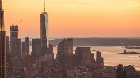 High Angle View of Sunset over Lower Manhattan Video stock 76854270