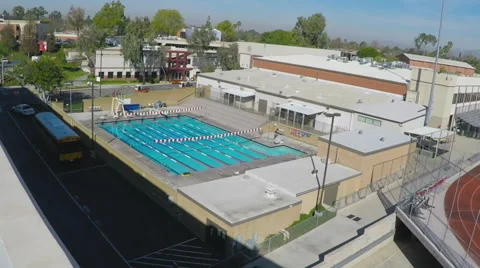 High Angle View Of Swimming Pool At Biola University - Zoom 스톡 동영상 65236092