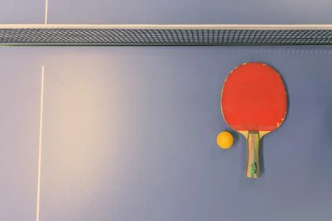 High Angle View Of Table Tennis Racket And Ball Photos