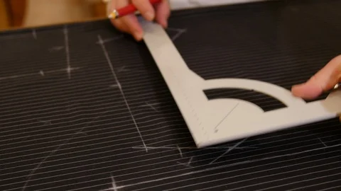 High angle view of tailors using sewing patterns while working on creation of Stock Footage 127218605