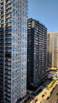 High angle view of tall modern residential skyscraper buildings. Stock Photos