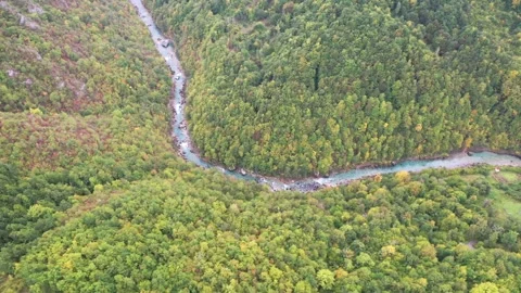 High angle view on Tara river canyon, Montenegro Stock Footage 253597966