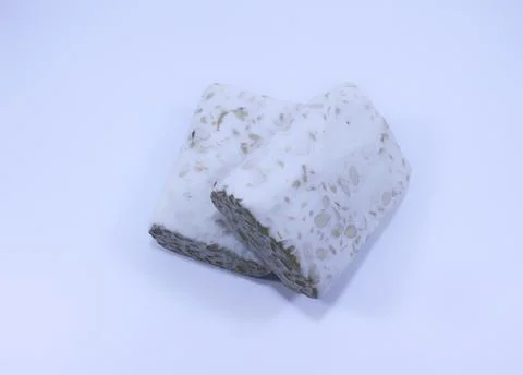 High Angle View Of Tempeh isolated on white background Stock Photos
