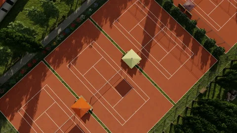 High angle view of tennis clay courts Stock Footage 143397098