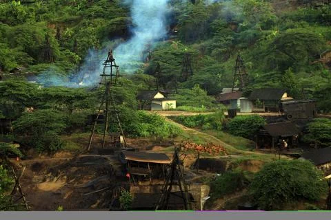 High angle view of Texas Wonocolo oil mining Foto stock