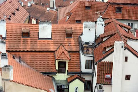 High angle view of tile roofs in Prague, Czech Republic. Stock Photos