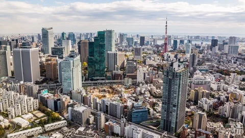 High angle view of Tokyo Tower and Minato, Roppongi district time lapse Stock Footage 118854171