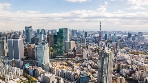 High angle view of Tokyo Tower and Minato, Roppongi district time lapse Stock Footage 118854229