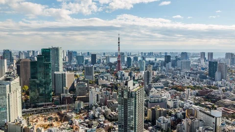 High angle view of Tokyo Tower and Minato, Roppongi district time lapse Video stock 118854466