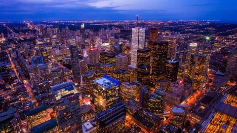 High angle view of Toronto downtown day to night time lapse Stockbeeldmateriaal 119134970