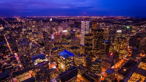 High angle view of Toronto downtown day to night time lapse Vídeo Stock 119134974
