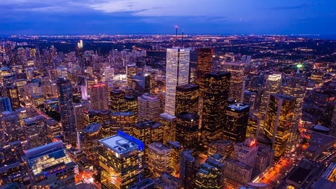 High angle view of Toronto downtown day to night time lapse Stockbeeldmateriaal 119134982